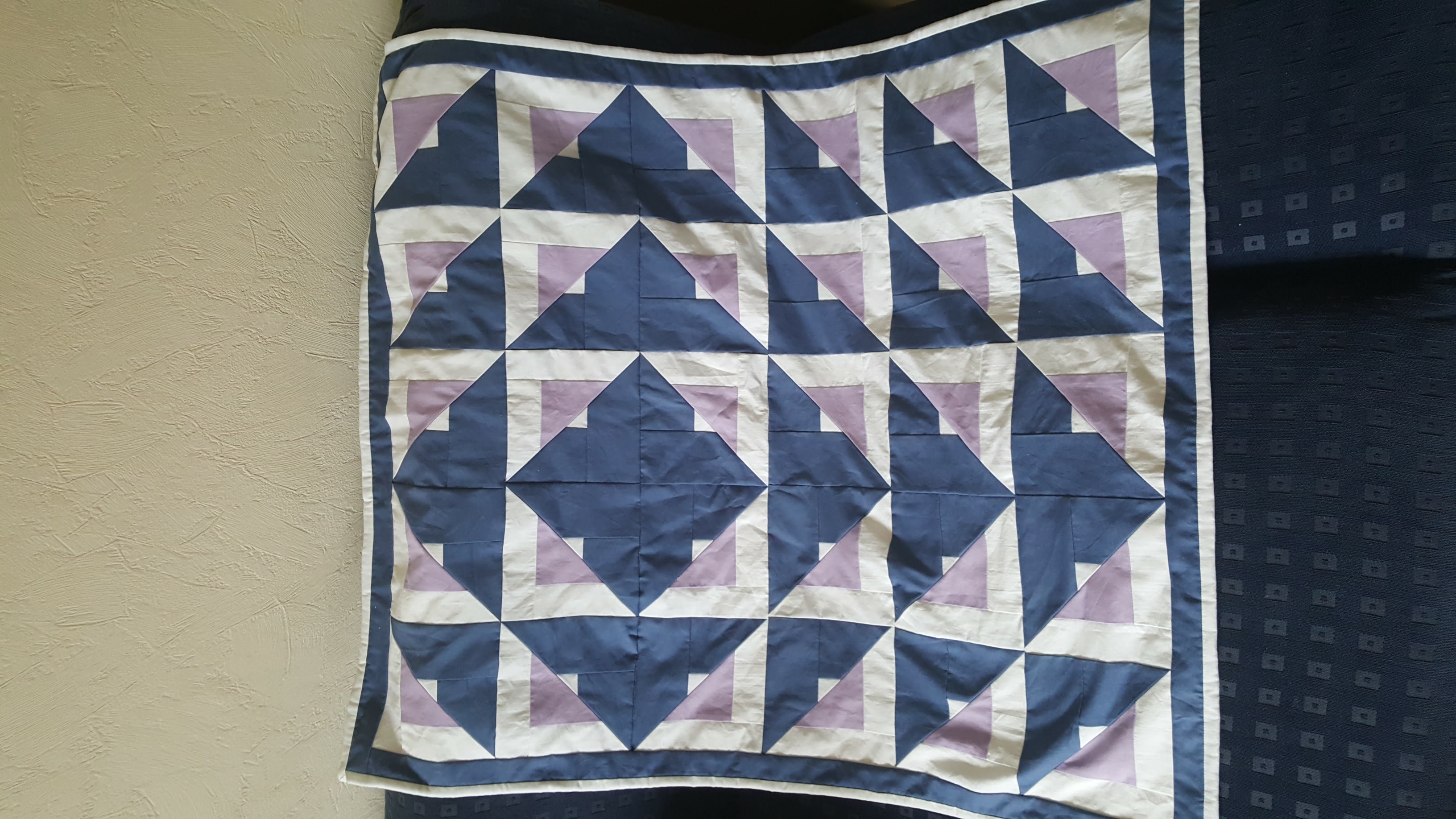 Geometric quilt — navy, lavender & cream