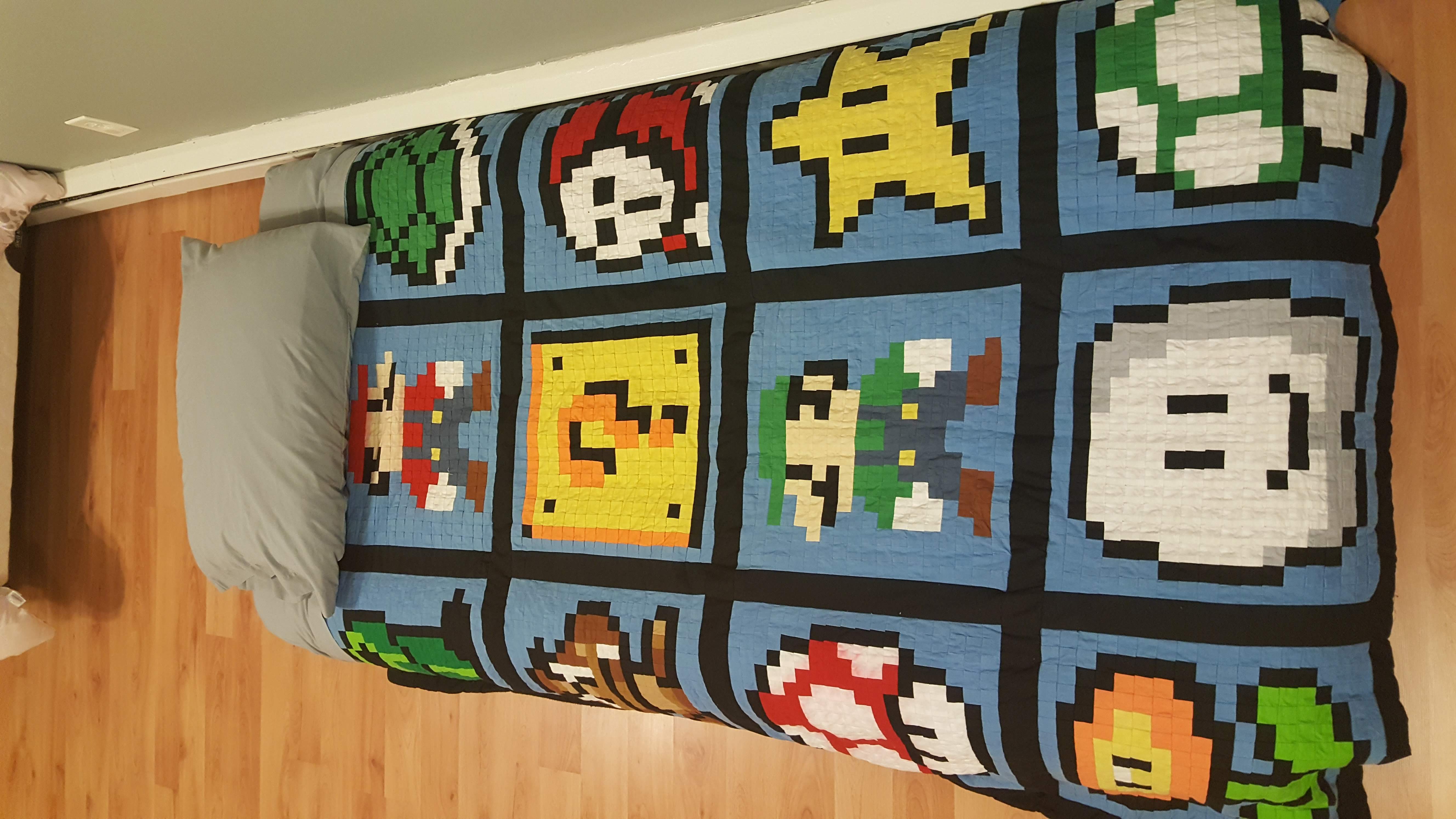 Pixel art Mario quilt