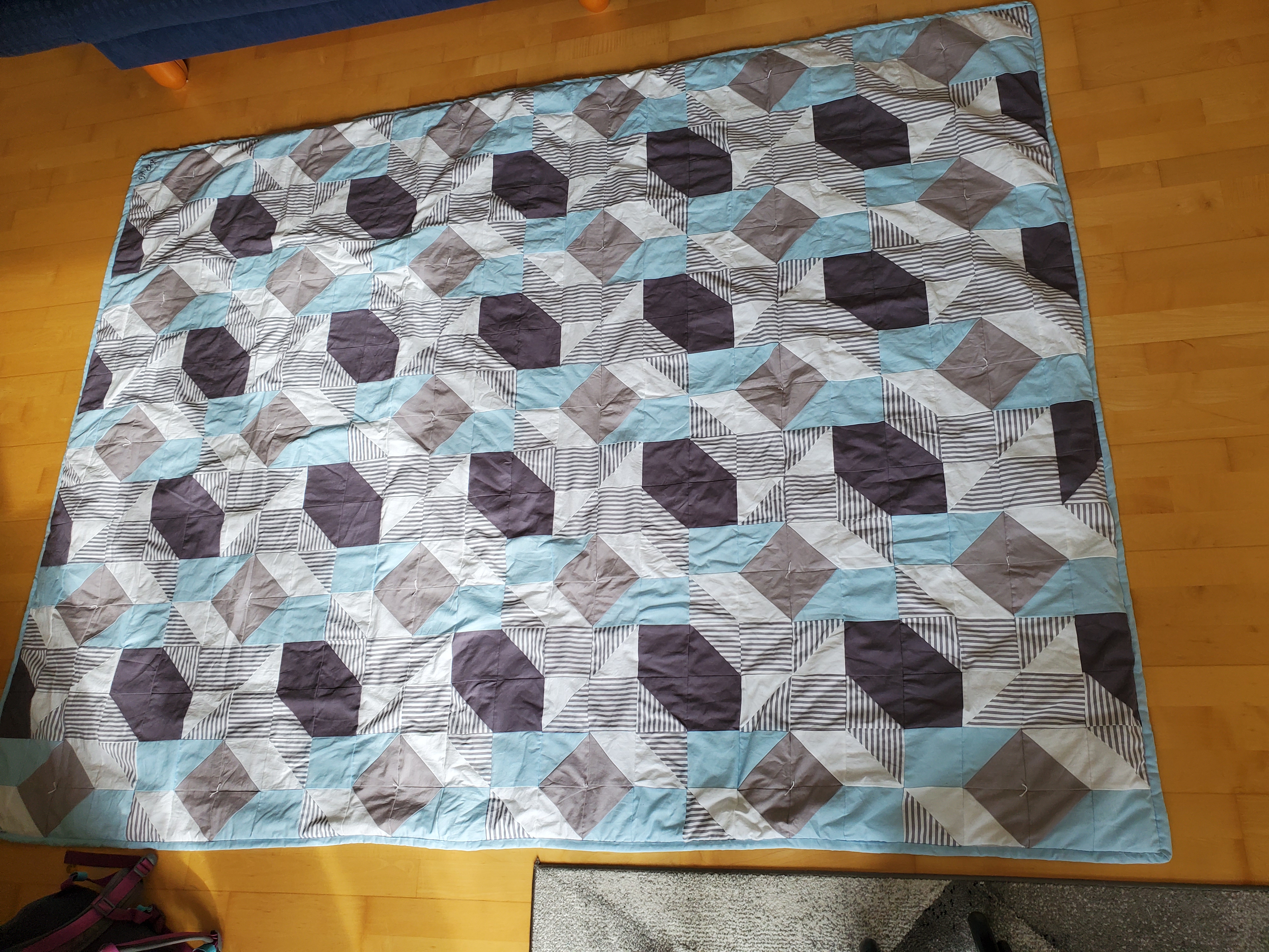 Rocksteady quilt — blue, grey & striped